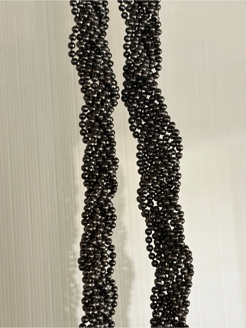 Long Gunmetal Beaded Tassel Necklace Braided Tiny Bead Statement 32”